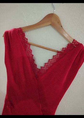 Drapeli Kırmızı Uzun Abiye Elbise - Görsel 2