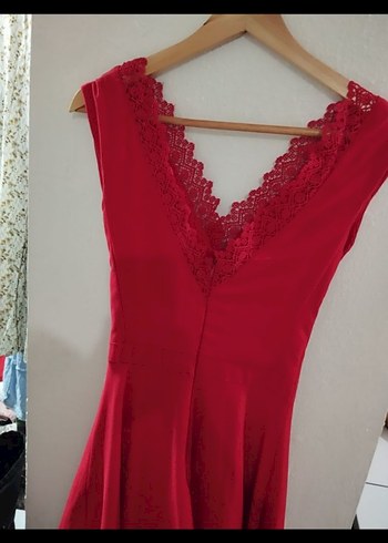 Drapeli Kırmızı Uzun Abiye Elbise - Görsel 6