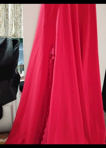 Drapeli Kırmızı Uzun Abiye Elbise - Görsel 3