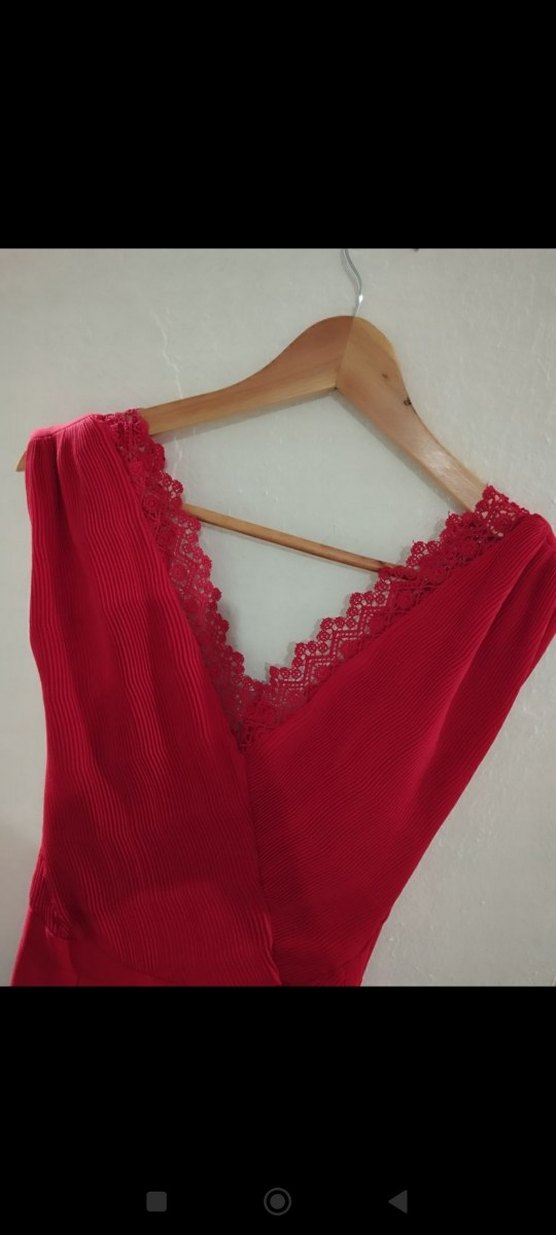 Drapeli Kırmızı Uzun Abiye Elbise - Görsel 2