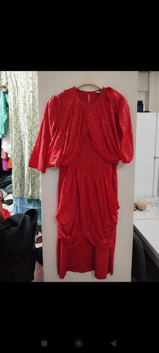 VİNTAGE KIRMIZI ELBİSE - Görsel 2