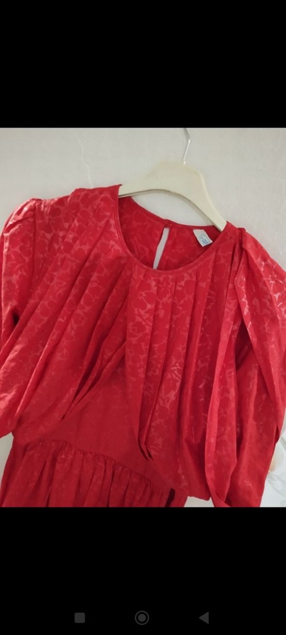VİNTAGE KIRMIZI ELBİSE - Görsel 4