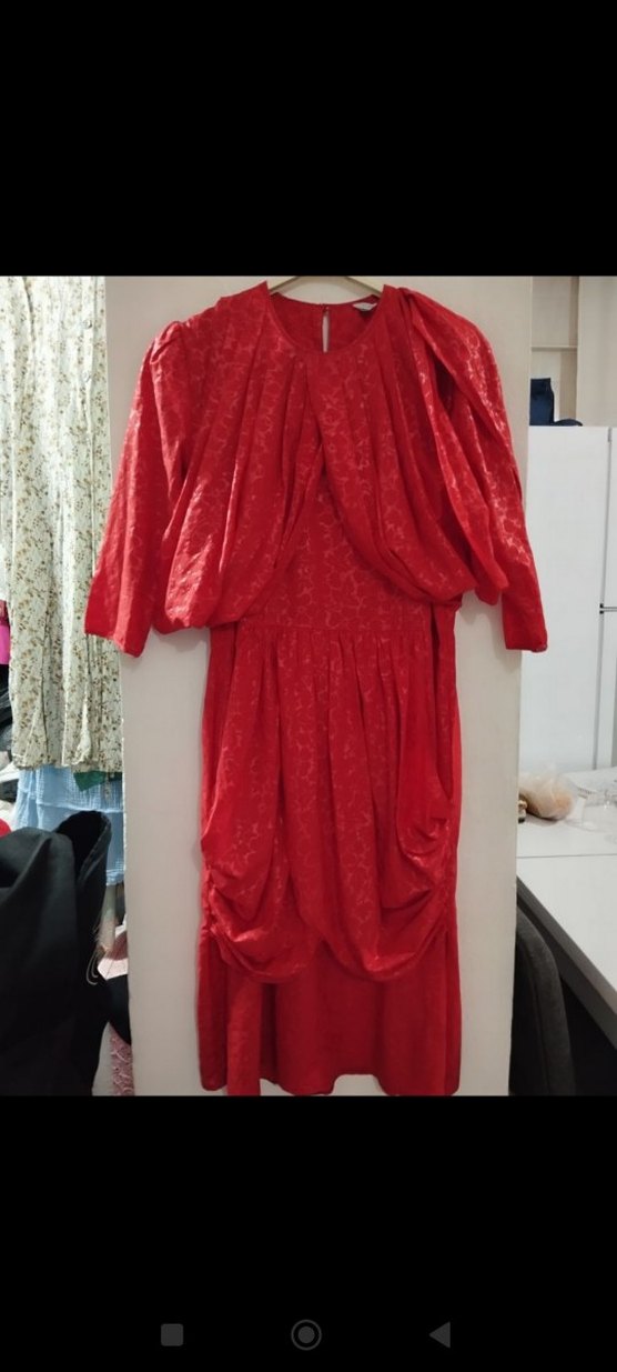 VİNTAGE KIRMIZI ELBİSE - Görsel 5