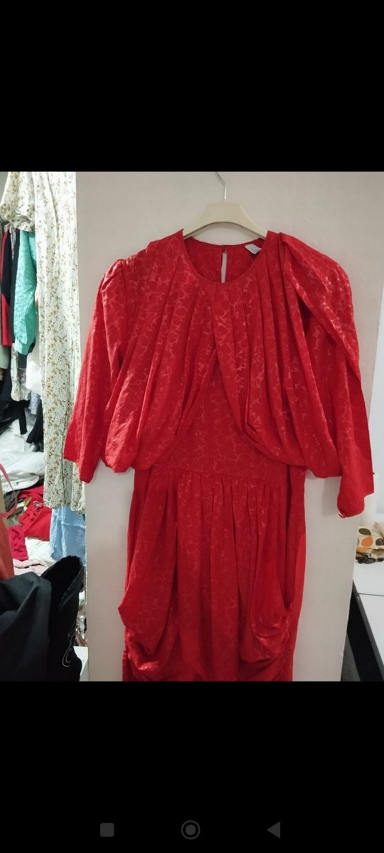 VİNTAGE KIRMIZI ELBİSE - Görsel 3