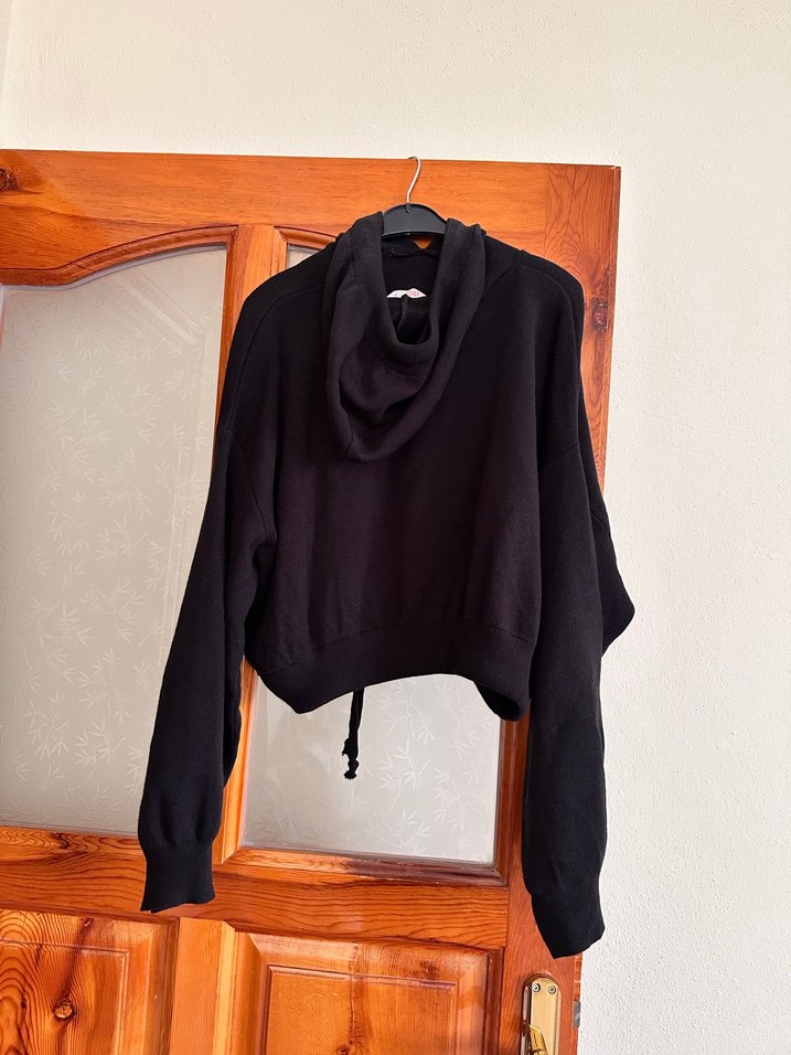 Siyah Kapüşonlu Salaş Sweatshirt - Görsel 3