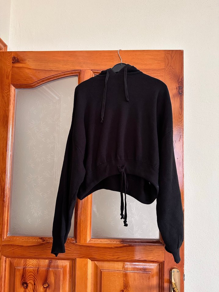 Siyah Kapüşonlu Salaş Sweatshirt - Görsel 4