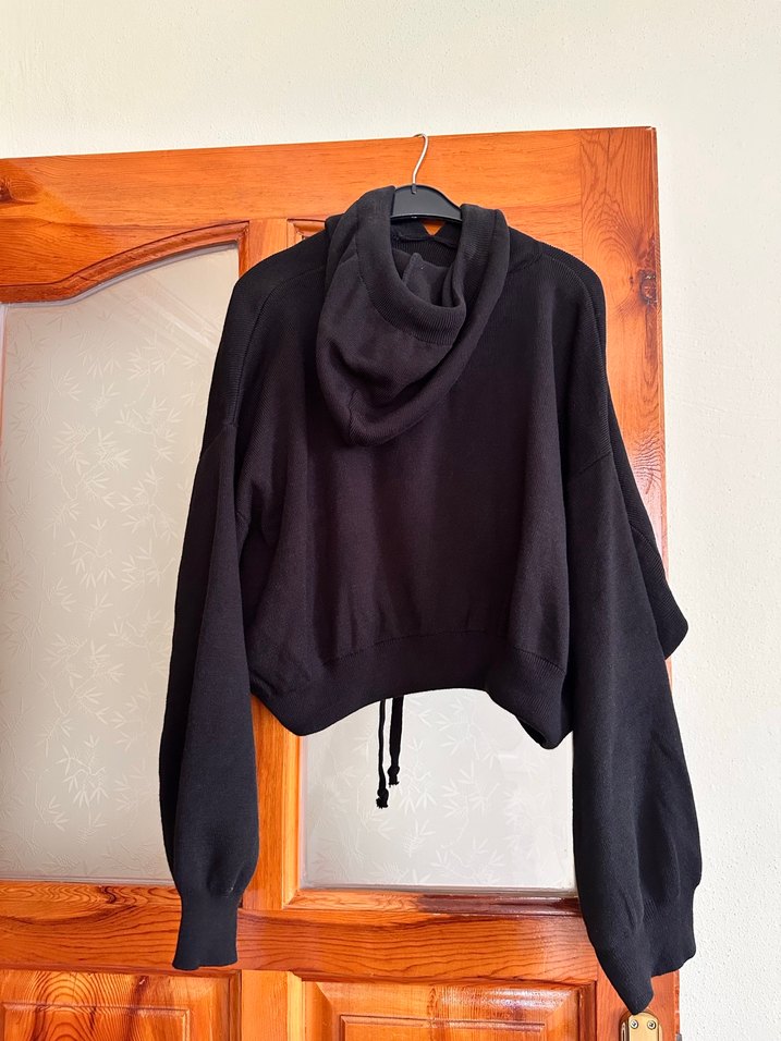 Siyah Kapüşonlu Salaş Sweatshirt - Görsel 2