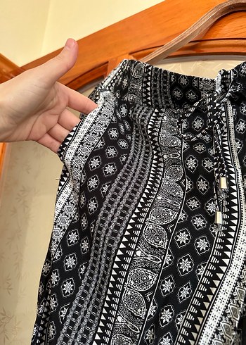 Bohem Siyah Pilili Bol Kesim Pantolon - Görsel 2