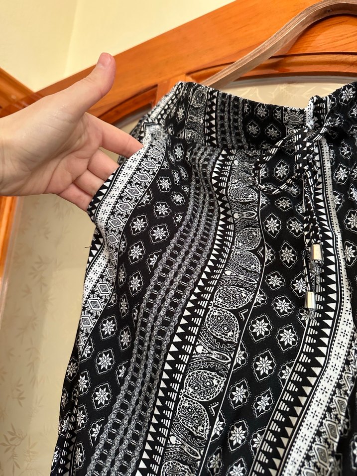 Bohem Siyah Pilili Bol Kesim Pantolon - Görsel 2