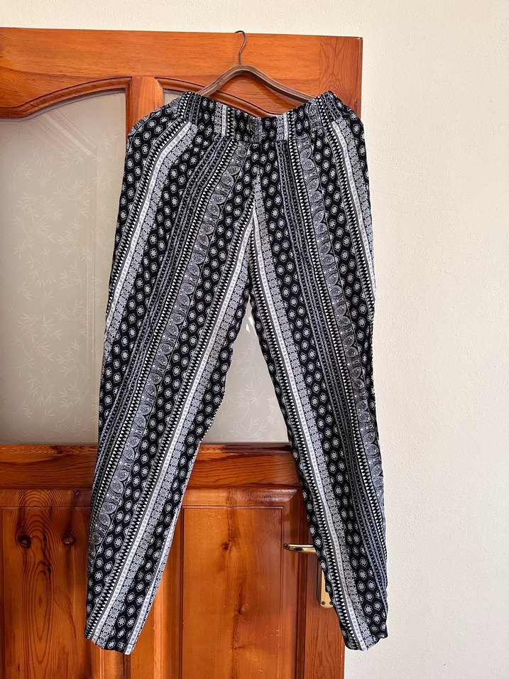 Bohem Siyah Pilili Bol Kesim Pantolon - Görsel 3