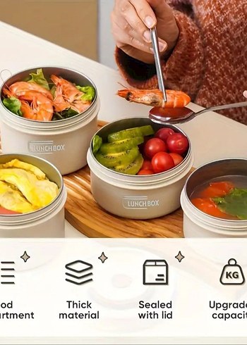 Diğer 4 lü sızdırmaz contalı yemek termosu, Çift katmanlı