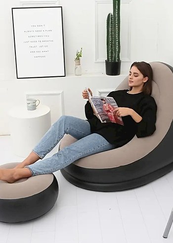 Şişme Koltuk seti ve Ayak Taburesi 2 Parça Set, Peluş yüzeyli - Görsel 12