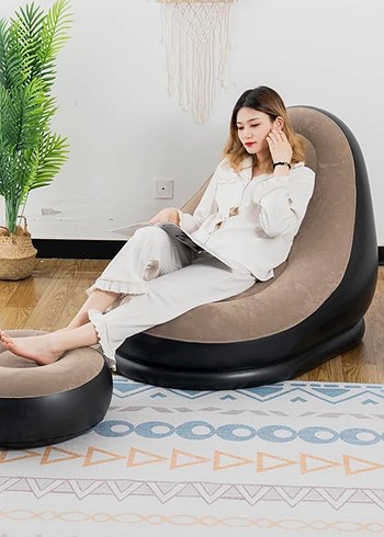 Şişme Koltuk seti ve Ayak Taburesi 2 Parça Set, Peluş yüzeyli - Görsel 7