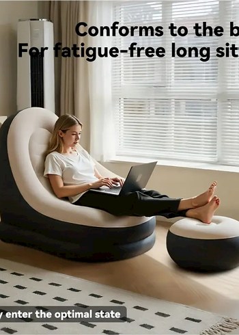 Şişme Koltuk seti ve Ayak Taburesi 2 Parça Set, Peluş yüzeyli - Görsel 3