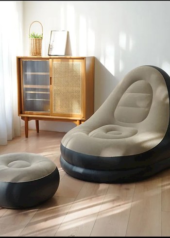 Şişme Koltuk seti ve Ayak Taburesi 2 Parça Set, Peluş yüzeyli - Görsel 5