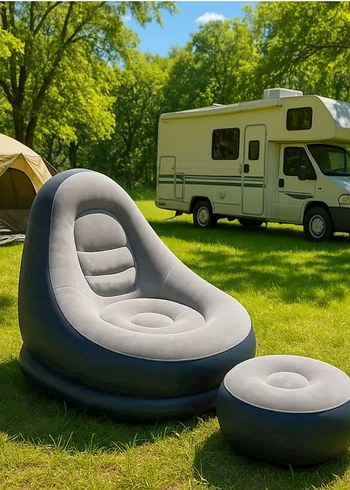 Şişme Rahat Koltuk + Ayak Taburesi  2 Parça Set, Peluş Yüzey - Görsel 10