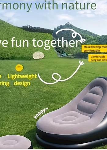 Şişme Rahat Koltuk + Ayak Taburesi  2 Parça Set, Peluş Yüzey - Görsel 12