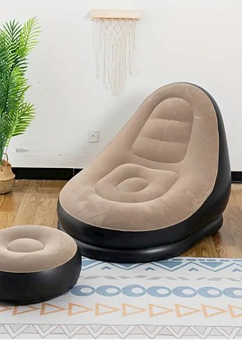 Şişme Rahat Koltuk + Ayak Taburesi  2 Parça Set, Peluş Yüzey - Görsel 11