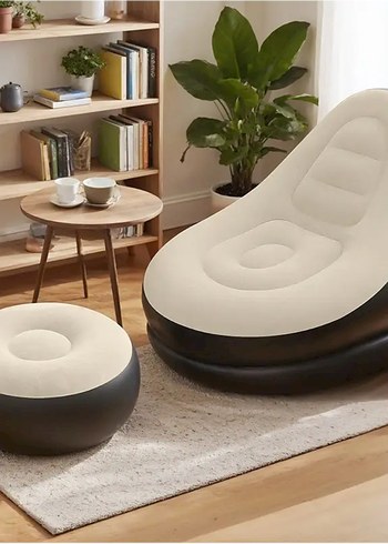 Şişme Rahat Koltuk + Ayak Taburesi  2 Parça Set, Peluş Yüzey - Görsel 2