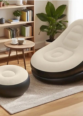 Şişme Rahat Koltuk + Ayak Taburesi  2 Parça Set, Peluş Yüzey - Görsel 4