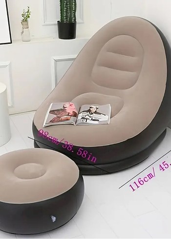 Şişme Rahat Koltuk + Ayak Taburesi  2 Parça Set, Peluş Yüzey - Görsel 9