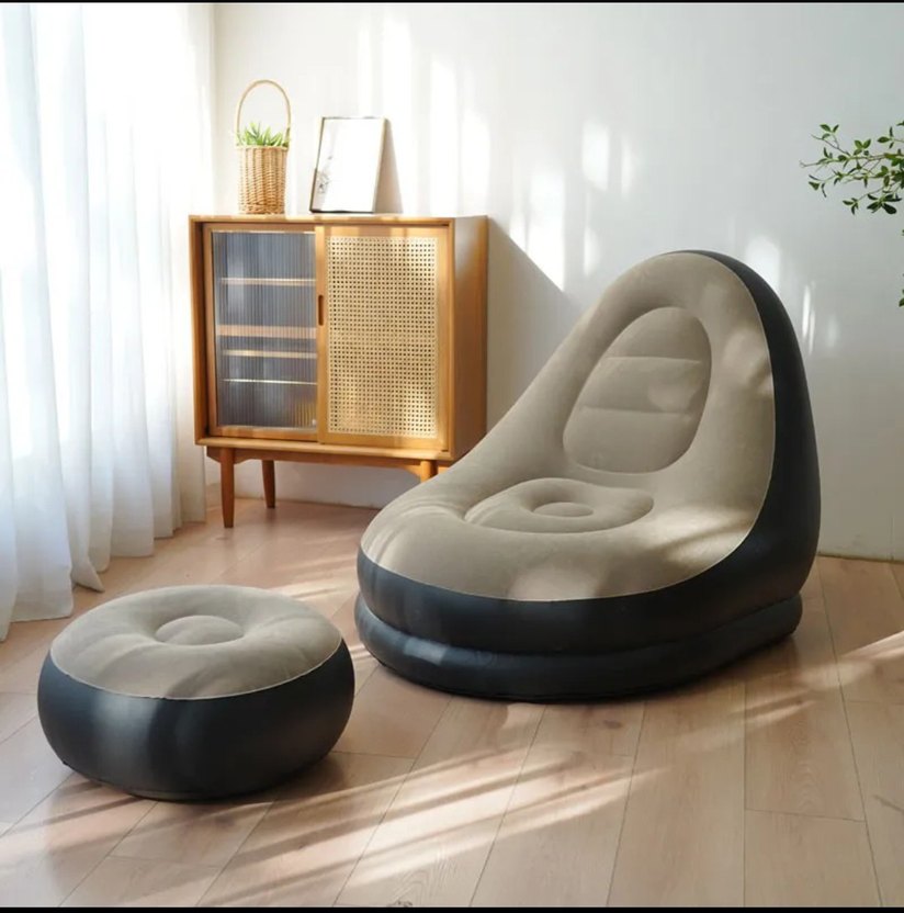 Şişme Rahat Koltuk + Ayak Taburesi  2 Parça Set, Peluş Yüzey - Görsel 5