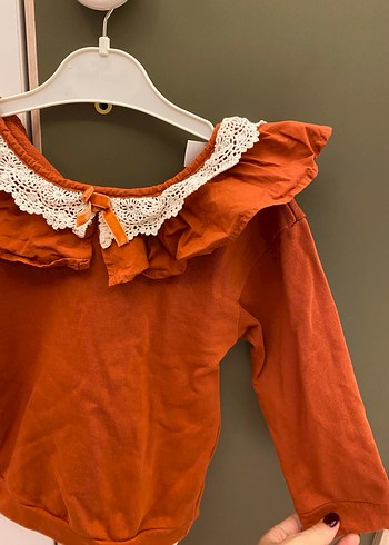 Kız Çocuk kiremit Fırfırlı Bluz - Görsel 2