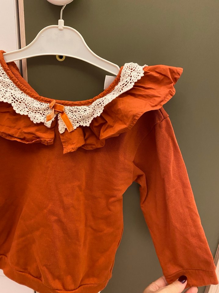 Kız Çocuk kiremit Fırfırlı Bluz - Görsel 2