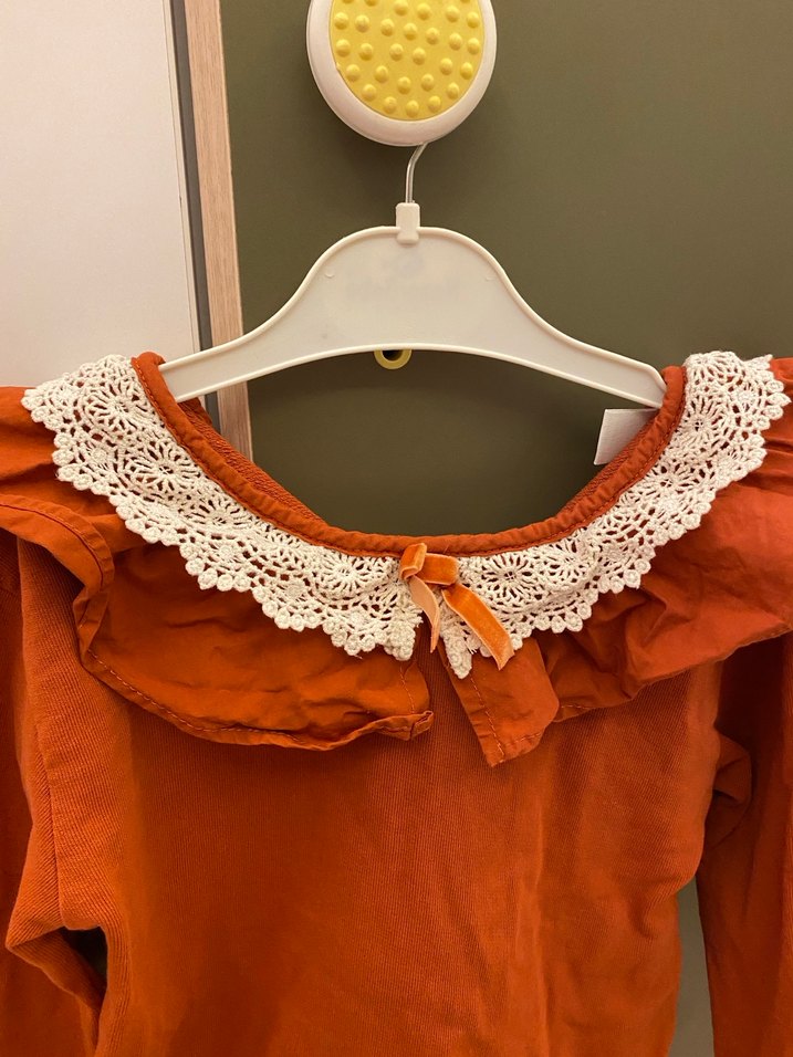 Kız Çocuk kiremit Fırfırlı Bluz - Görsel 4