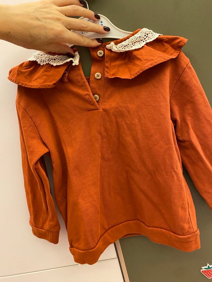 Kız Çocuk kiremit Fırfırlı Bluz - Görsel 5