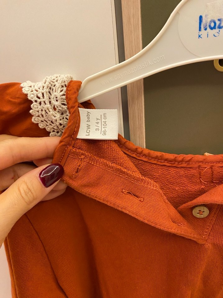 Kız Çocuk kiremit Fırfırlı Bluz - Görsel 3