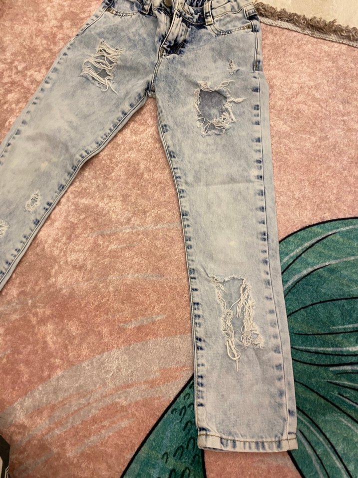 Kız çocuk Batik Desenli  Kot Pantolon - Görsel 4