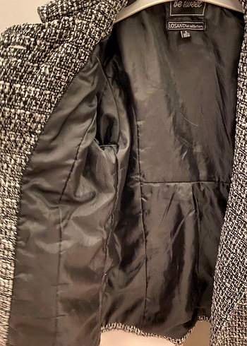 Düğmeli Midi siyah beyaz kaban - Görsel 7