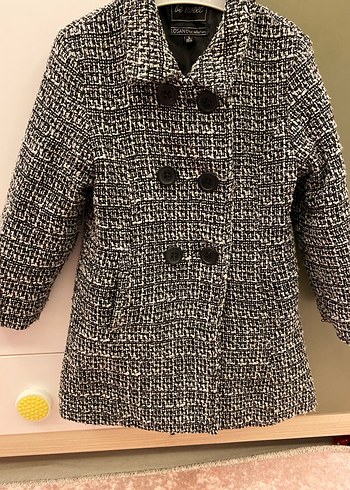 Düğmeli Midi siyah beyaz kaban - Görsel 6