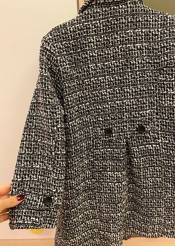 Düğmeli Midi siyah beyaz kaban - Görsel 5