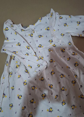 HelloBaby Beyaz Çiçek Desenli Uzun Kollu Kız Elbisesi