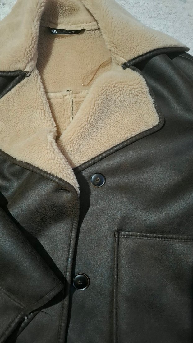 Kürk Detaylı Kahverengi Deri Kadın Ceket - Görsel 3