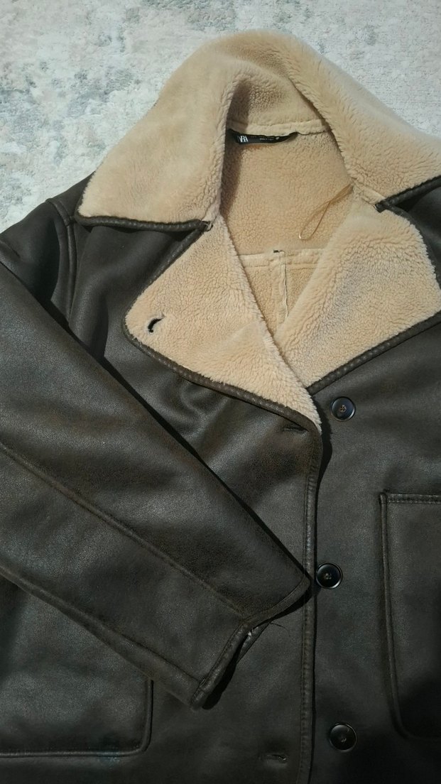 Kürk Detaylı Kahverengi Deri Kadın Ceket - Görsel 2