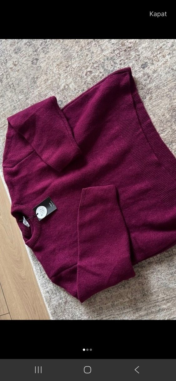 Bordo Örgü Kadın Triko Kazak - Görsel 3