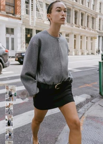 Gri Fermuarlı Kadın Kısa Ceket - Görsel 2