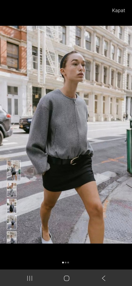 Gri Fermuarlı Kadın Kısa Ceket - Görsel 2