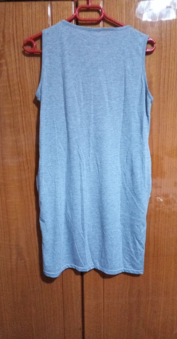 Gri Pamuklu Hamile Kolsuz Midi Elbise - Görsel 2