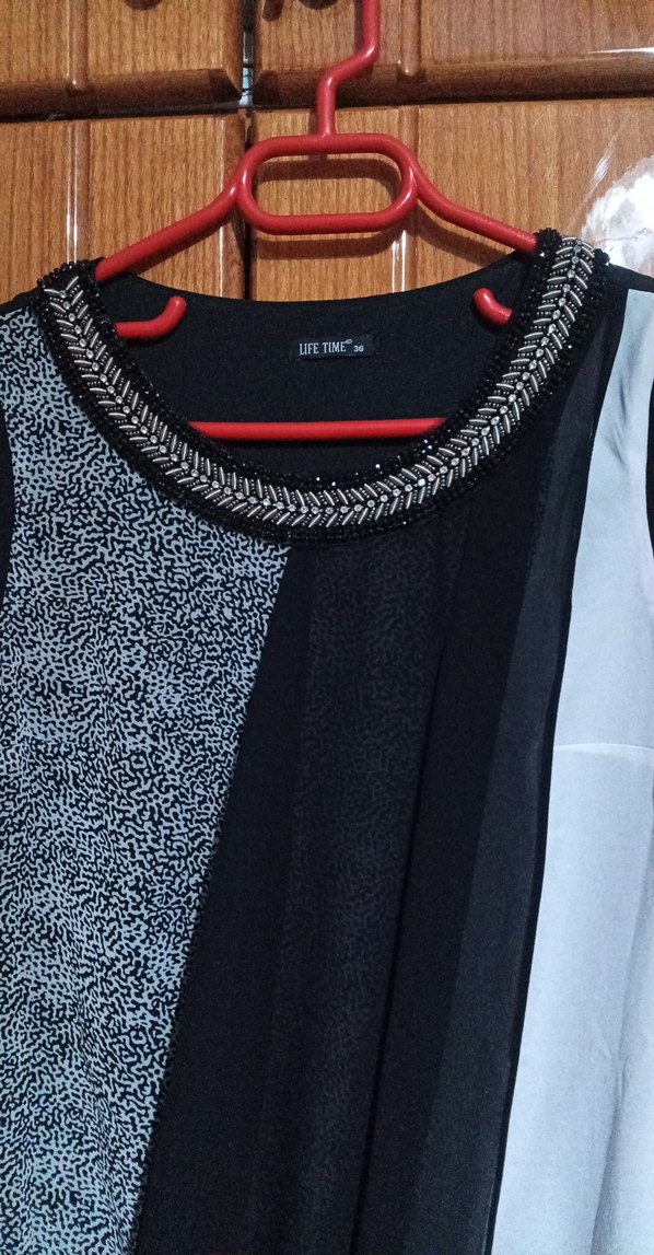 Drapeli Siyah Gri elbise - Görsel 4