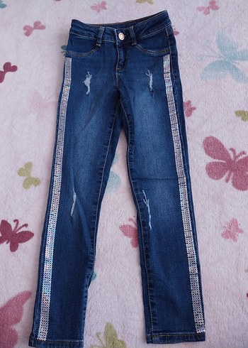 Kız Çocuk Payetli Lacivert Denim Pantolon