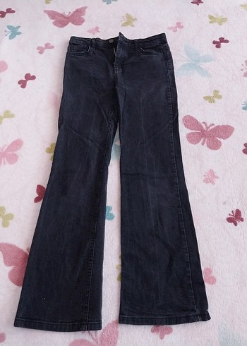 Düğmeli Gri kız çocuk Denim Midi Pantolon