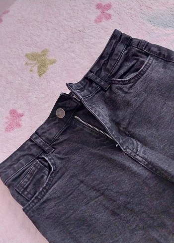 10 Yaş Beden Düğmeli Gri kız çocuk Denim Midi Pantolon