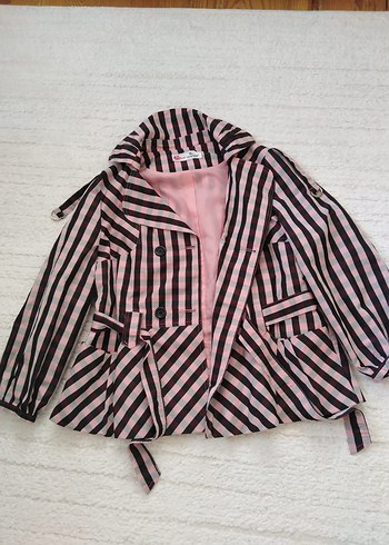 Pembe Çizgili Midi trençkot