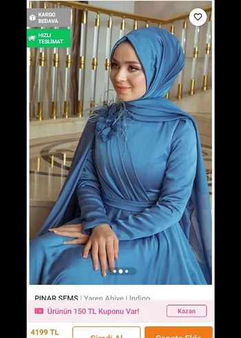 Uzun Kollu Mavi Drapeli Abiye Elbise