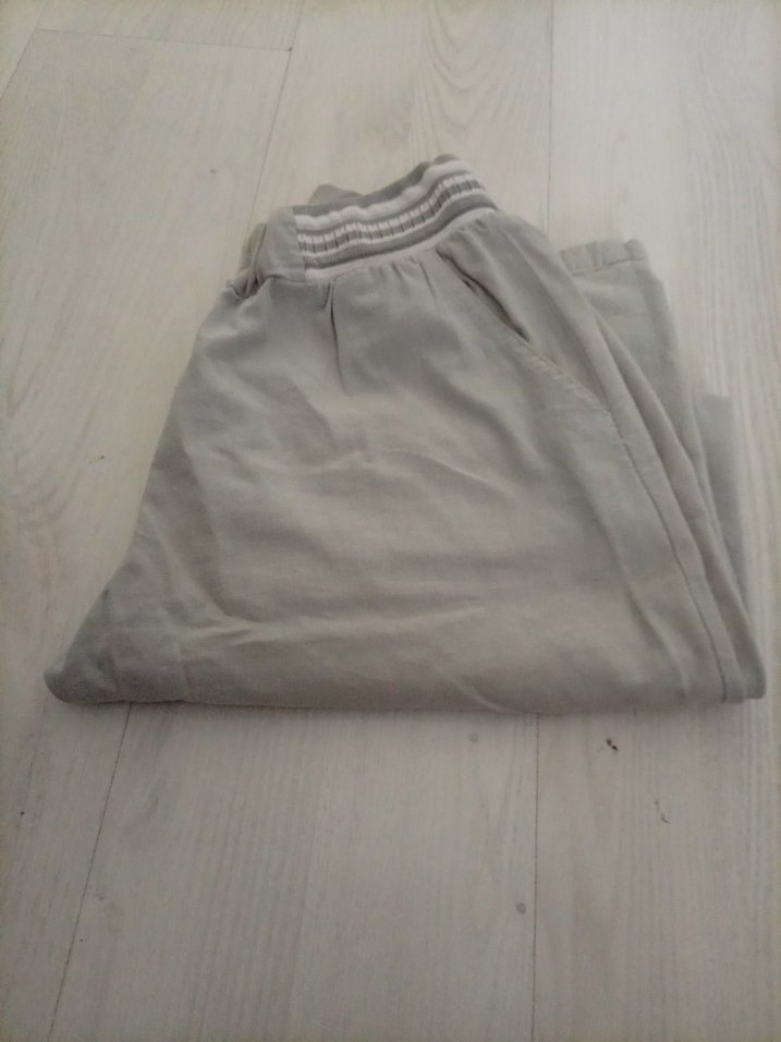 Gri Keten Kadın Bol Paça Pantolon - Görsel 3