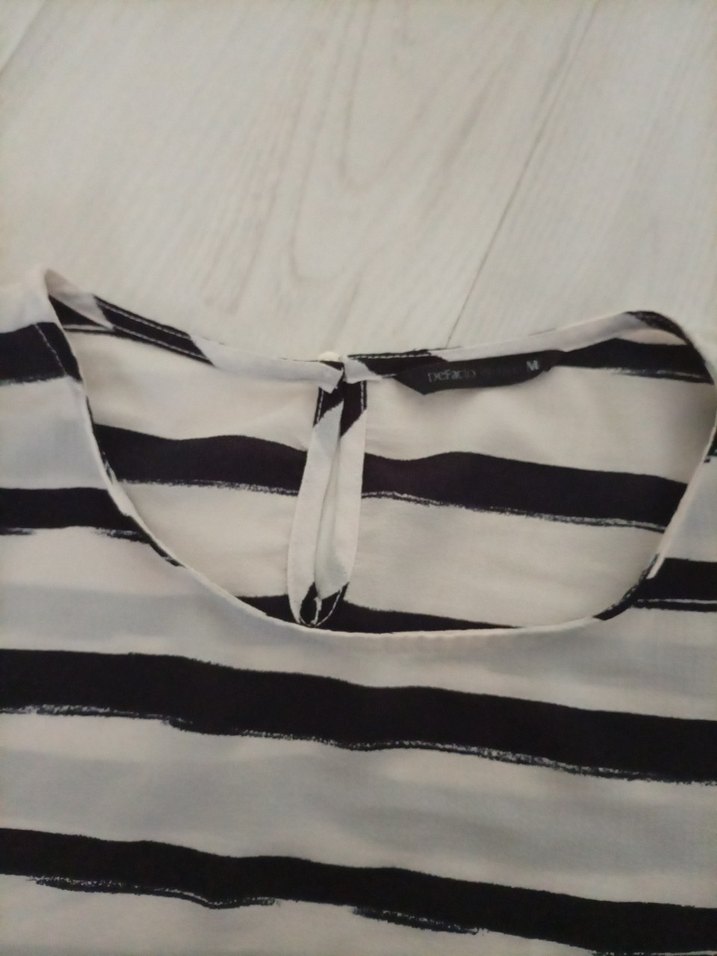 Kadın Beyaz Siyah Çizgili Salaş Bluz - Görsel 3